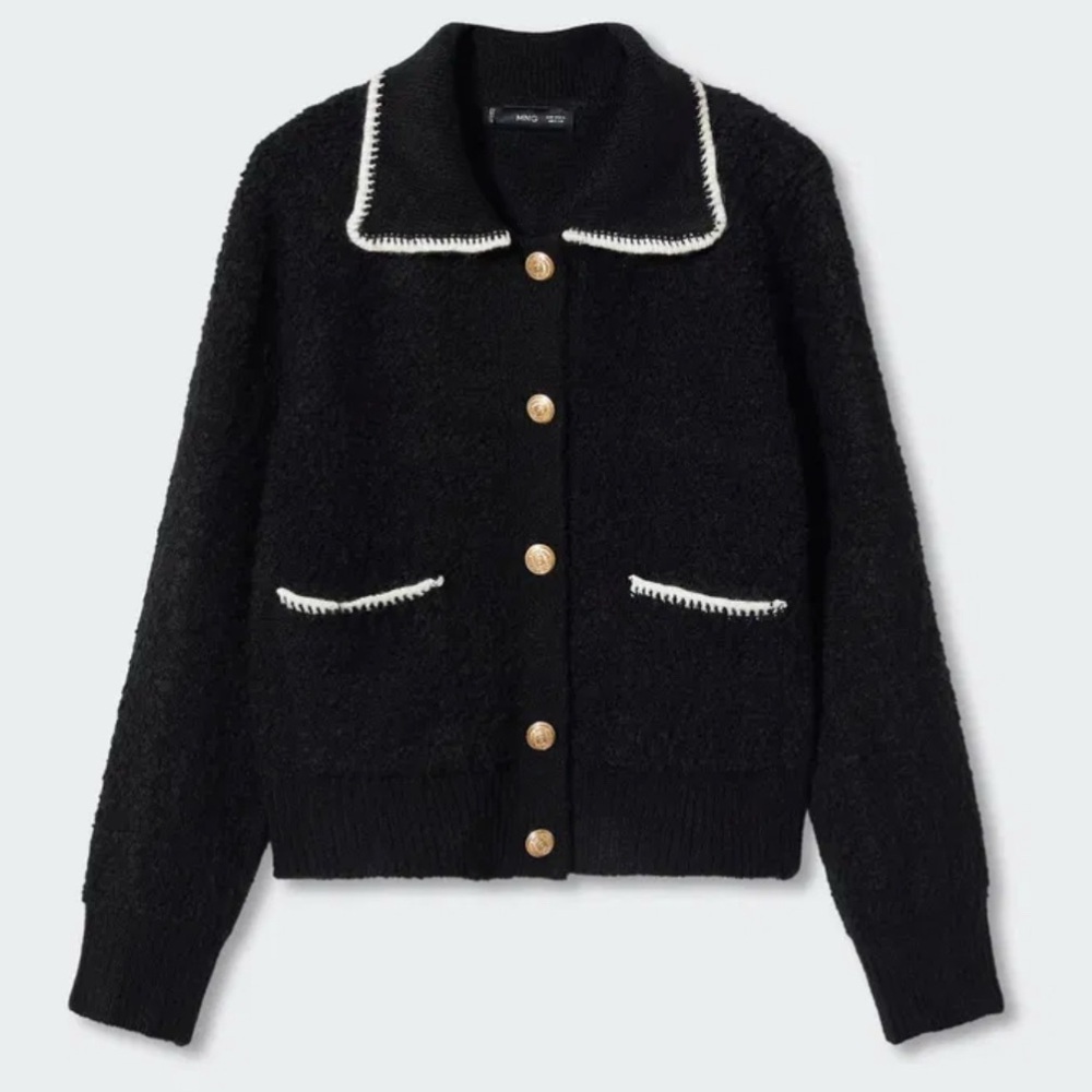 MNG Tweed Button sweaterBlazer Black Gold Button Boucle women’s black size S